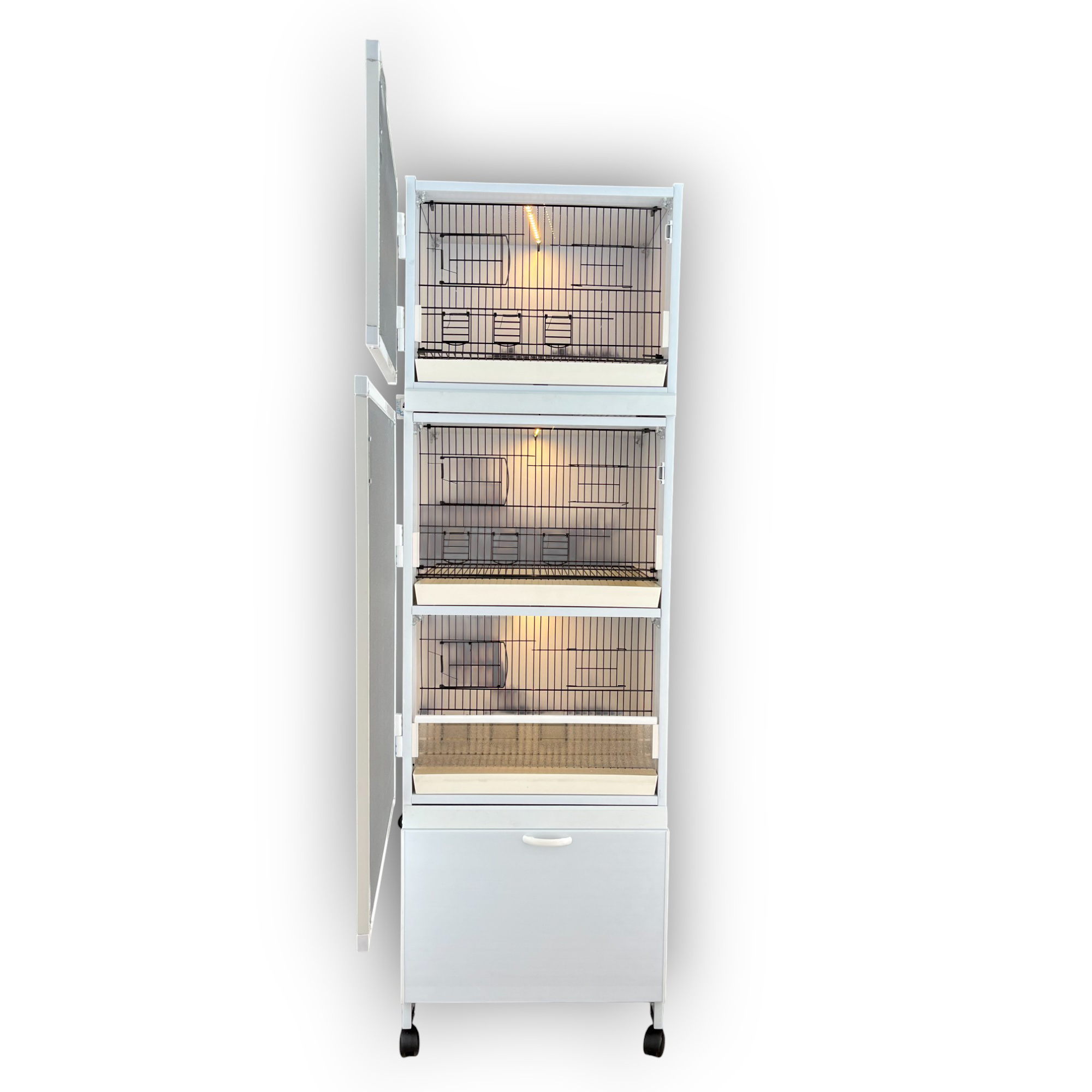 MODEL: PDM03+L - 3'lü - 3 RAFLI DOLAP - PVC KUŞ DOLABI - DOLAP KAFES - PVC KAFES - SALMA KAFES - ÇOK AMAÇLI DOLAP